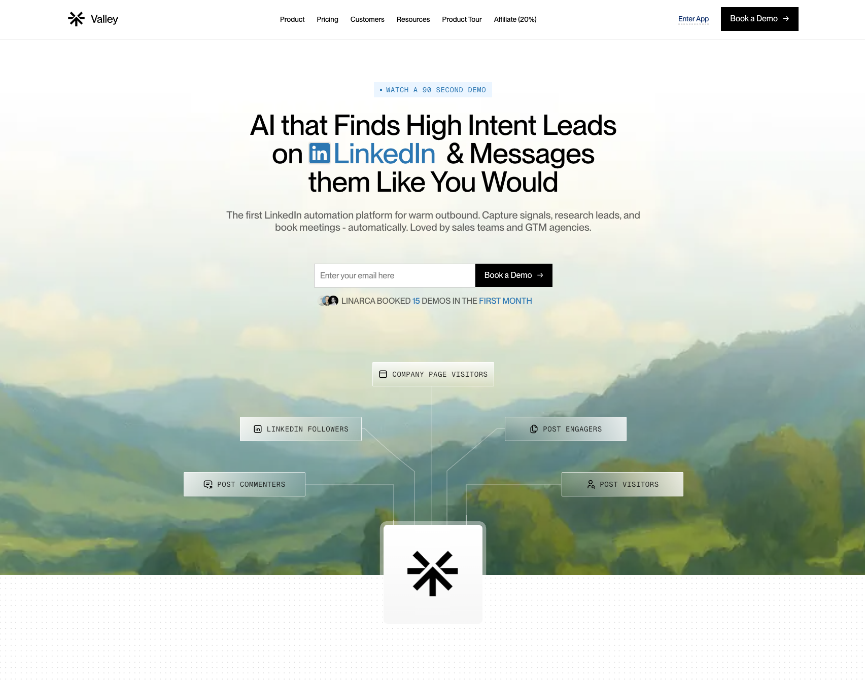 joinvalley Startseite: AI, die High-Intent-Leads auf LinkedIn findet